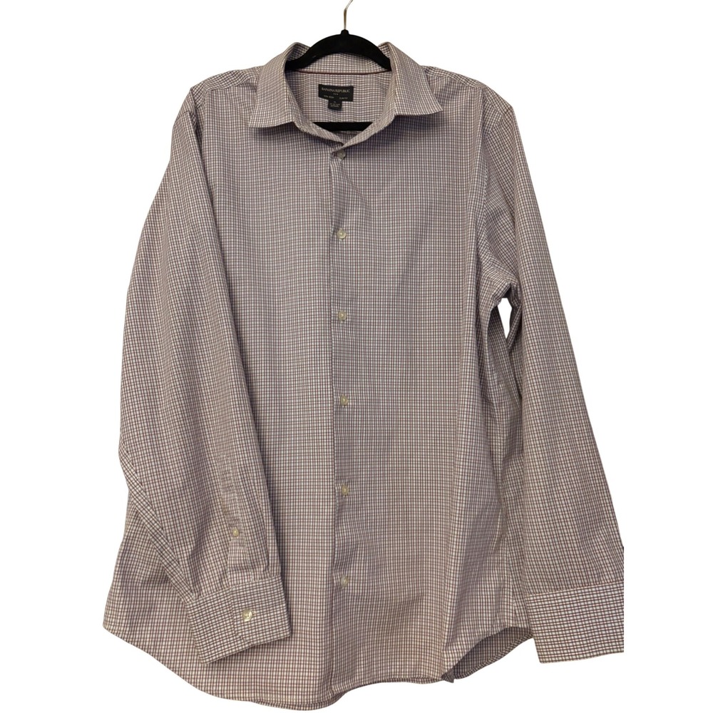 Banana Republic Non Iron Slim Fit Shirt Mens XL 17-17.5 Burgundy Blue Check